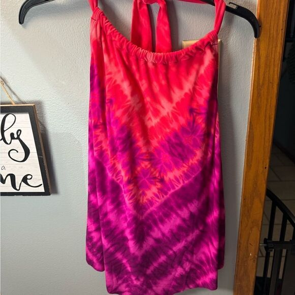 Aqua Green Women's UPF 50 High Neck Angled Tankini Top NWT Size Small Pink - Picture 4 of 7